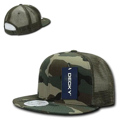 Decky 241 Ripstop Flat Bill Trucker Cap - Woodland Camo - Woodland Camo / One Size Fits Most
