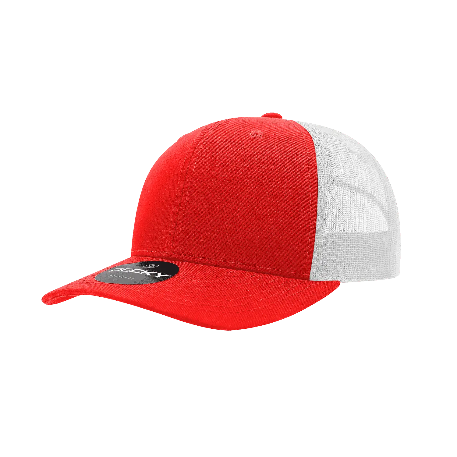 Decky 6021 Mid Profile 6 Panel Poly Cotton Trucker Cap - Red White - Red White / One Size Fits Most