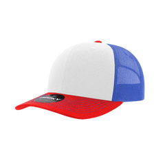 Decky 6021 Mid Profile 6 Panel Poly Cotton Trucker Cap - Red White Royal - Red Royal / One Size Fits Most