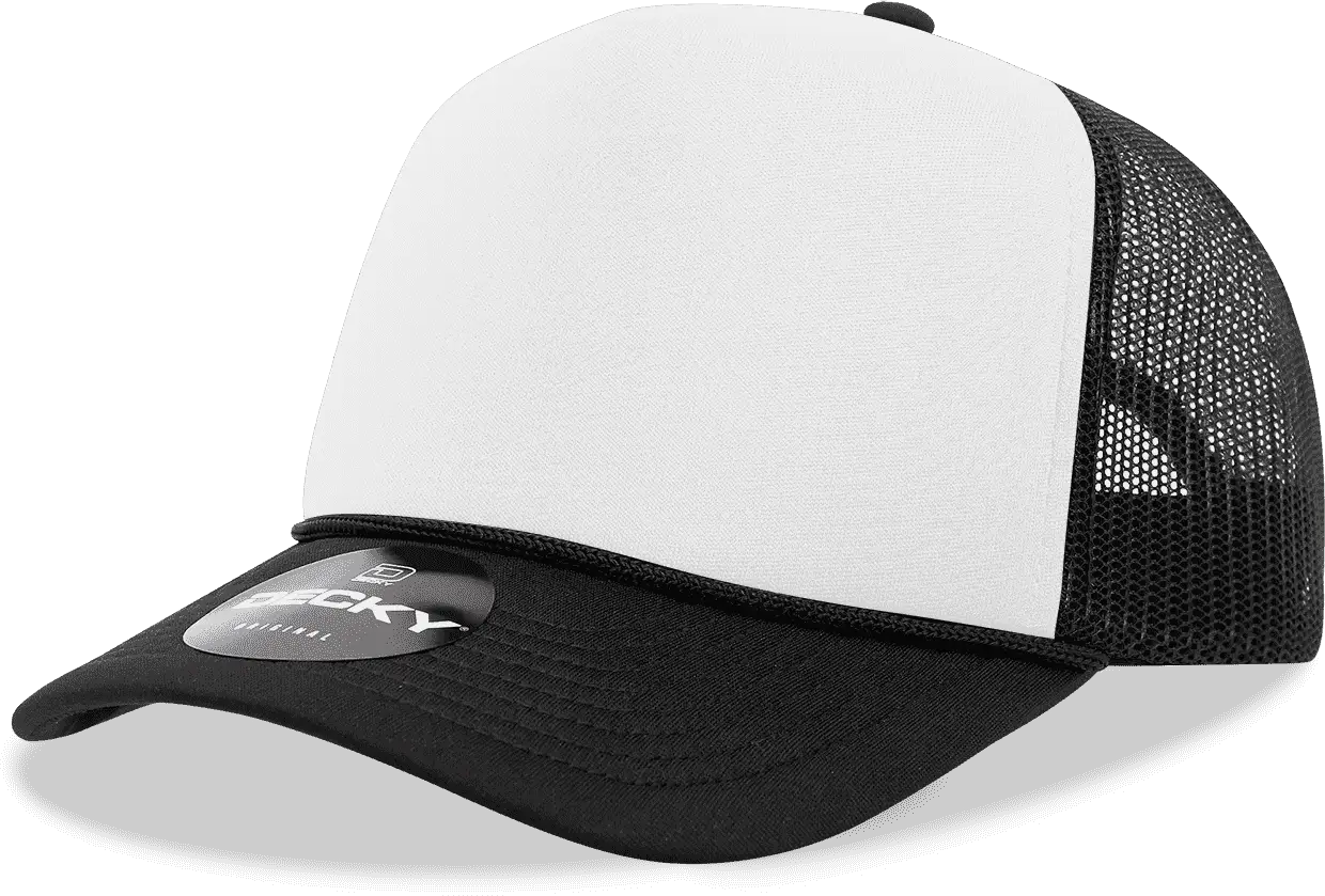 Decky 6025 Mid Profile 6 Panel Poly Cotton Trucker Cap - Black White Black - Black White Black / One Size Fits Most