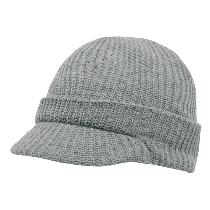 Decky 605 GI Jeep Beanie with Visor - Heather Gray - Gray / One Size Fits Most