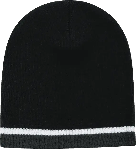 Decky 8015 Double Striped Beanie Black White Charcoal Black Charcoal / One Size Fits Most