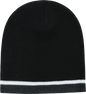 Decky 8015 Double Striped Beanie Black White Charcoal Black Charcoal / One Size Fits Most