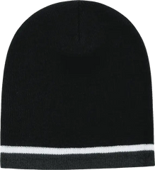 Decky 8015 Double Striped Beanie Black White Charcoal Black Charcoal / One Size Fits Most
