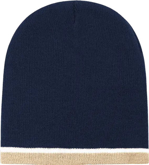Decky 8015 Double Striped Beanie - Navy White Khaki - Navy Khaki / One Size Fits Most