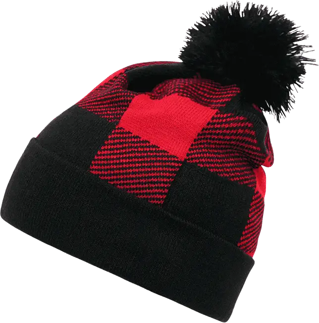 Decky 8028 Pom Plaid Beanie - Red - Red / One Size Fits Most