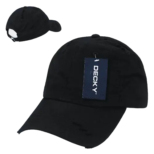 Decky 959 Vintage Frayed Polo Cap - Black - Black / One Size Fits Most