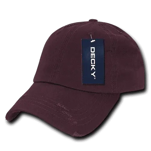 Decky 959 Vintage Frayed Polo Cap - Maroon - Maroon / One Size Fits Most