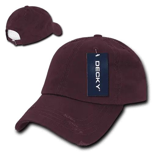 Decky 959 Vintage Frayed Polo Cap - Maroon - Maroon / One Size Fits Most