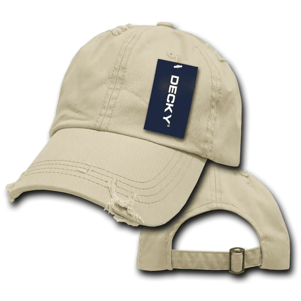 Decky 959 Vintage Frayed Polo Cap - Stone - Ivory / One Size Fits Most