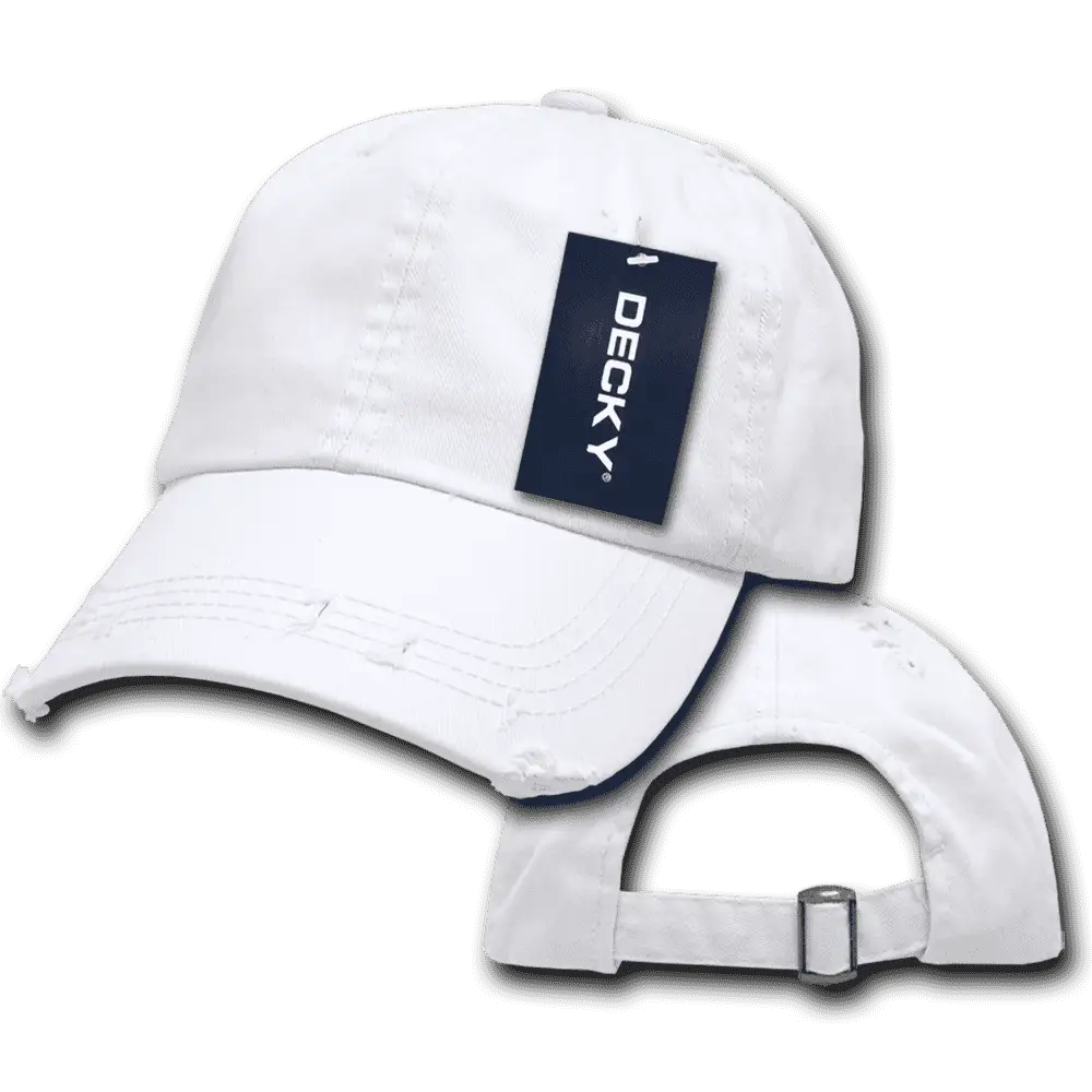 Decky 959 Vintage Frayed Polo Cap - White - White / One Size Fits Most