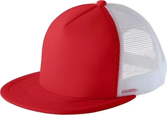 District DT624 Flat Bill Snapback Trucker Cap - New Red - Red / One Size Fits Most