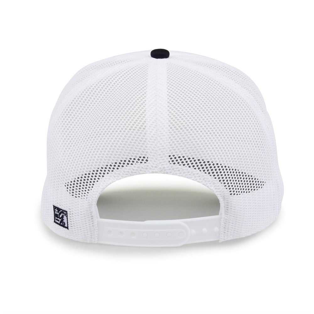 The Game GB473 Foam Front Trucker Cap - White Navy - HIT a Double - 7