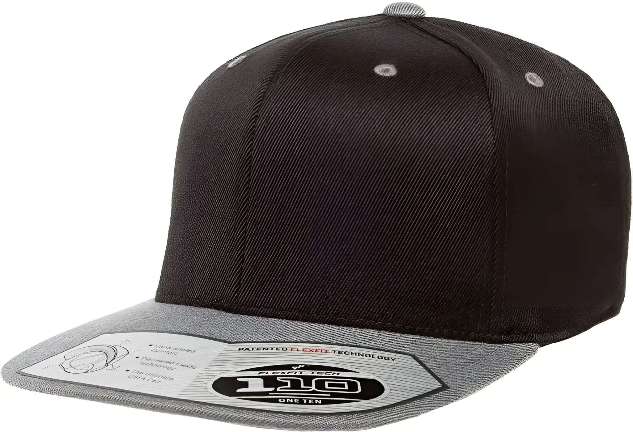 Flexfit 110 Flat Bill Snapback Cap - Black Gray - Black Gray / 6 7/8’’ - 7 1/2’’