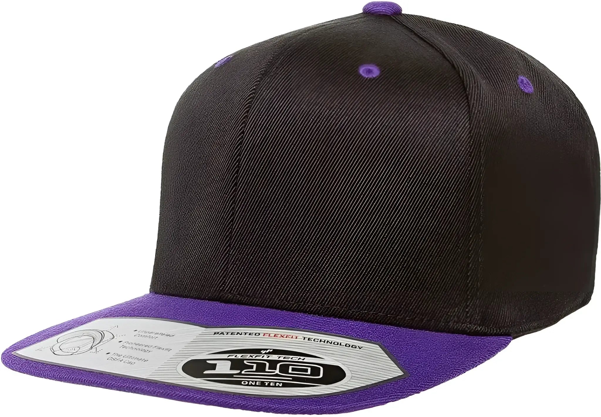 Flexfit 110 Flat Bill Snapback Cap - Black Purple - Black Purple / 6 7/8’’ - 7 1/2’’