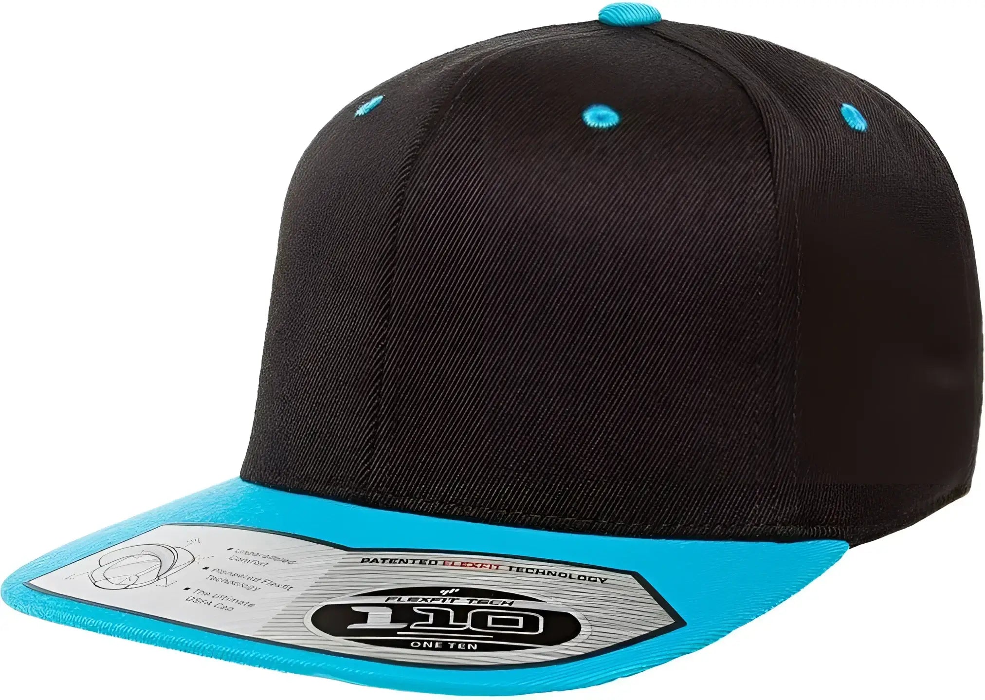Flexfit 110 Flat Bill Snapback Cap Black Teal Black Teal / 6 7/8’’ 7 1/2’’