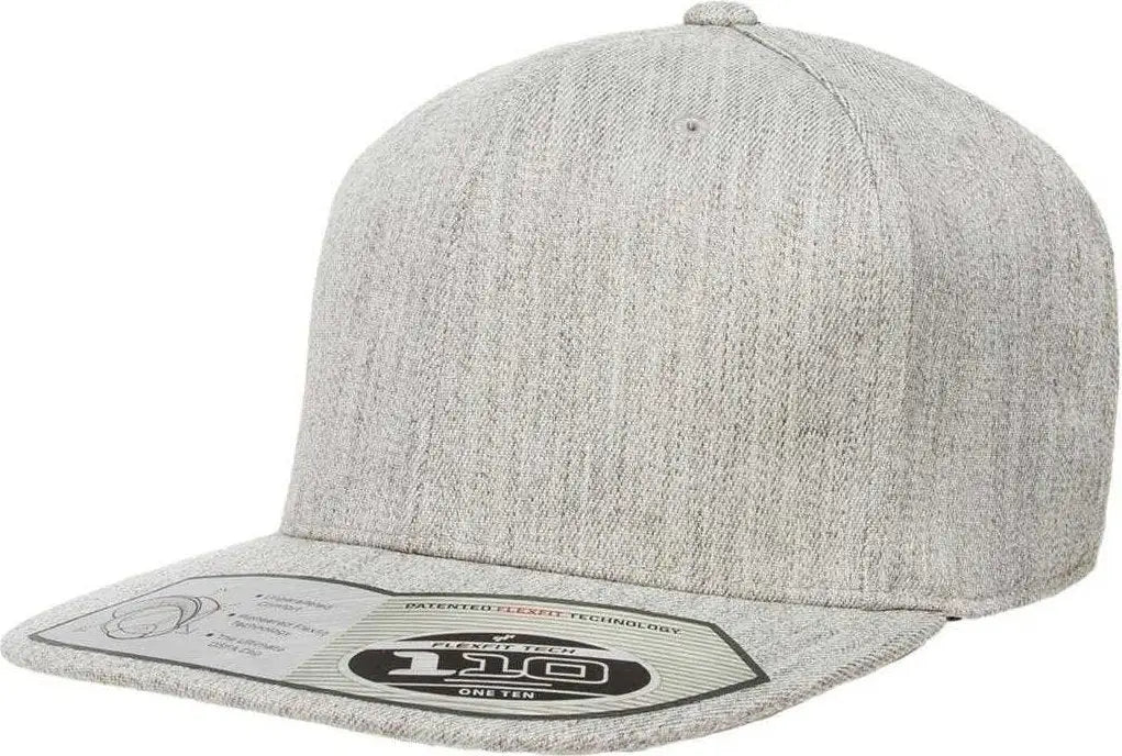 Flexfit 110 Flat Bill Snapback Cap - Heather Gray - Gray / 6 7/8’’ - 7 1/2’’