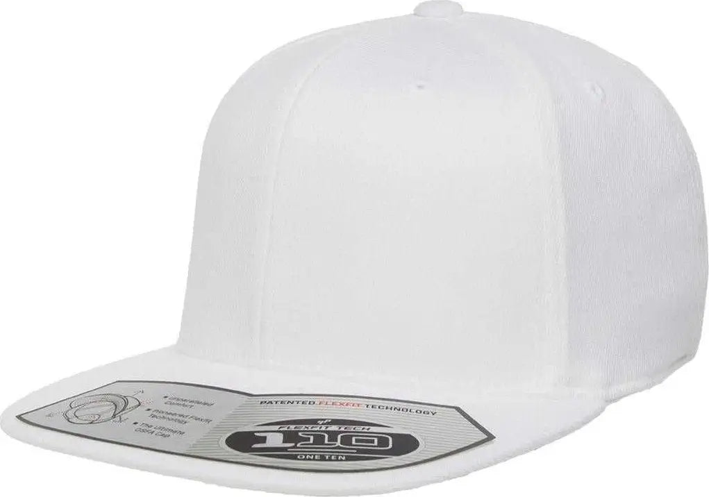 Flexfit 110 Flat Bill Snapback Cap - White - White / 6 7/8’’ - 7 1/2’’