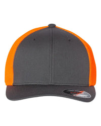 Flexfit 6511 Trucker Cap - Charcoal Neon Orange - Dark Gray Orange / One Size Fits Most