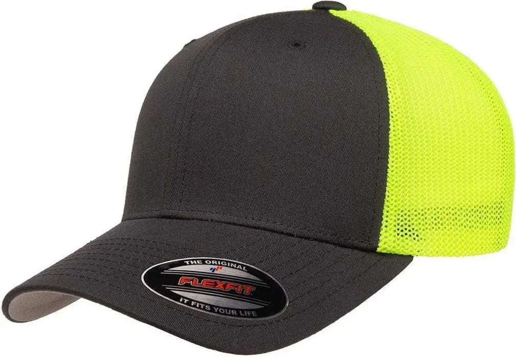 Flexfit 6511 Trucker Cap Charcoal Neon Yellow Dark Gray Yellow / 6 7/8’’ 7 1/2’’
