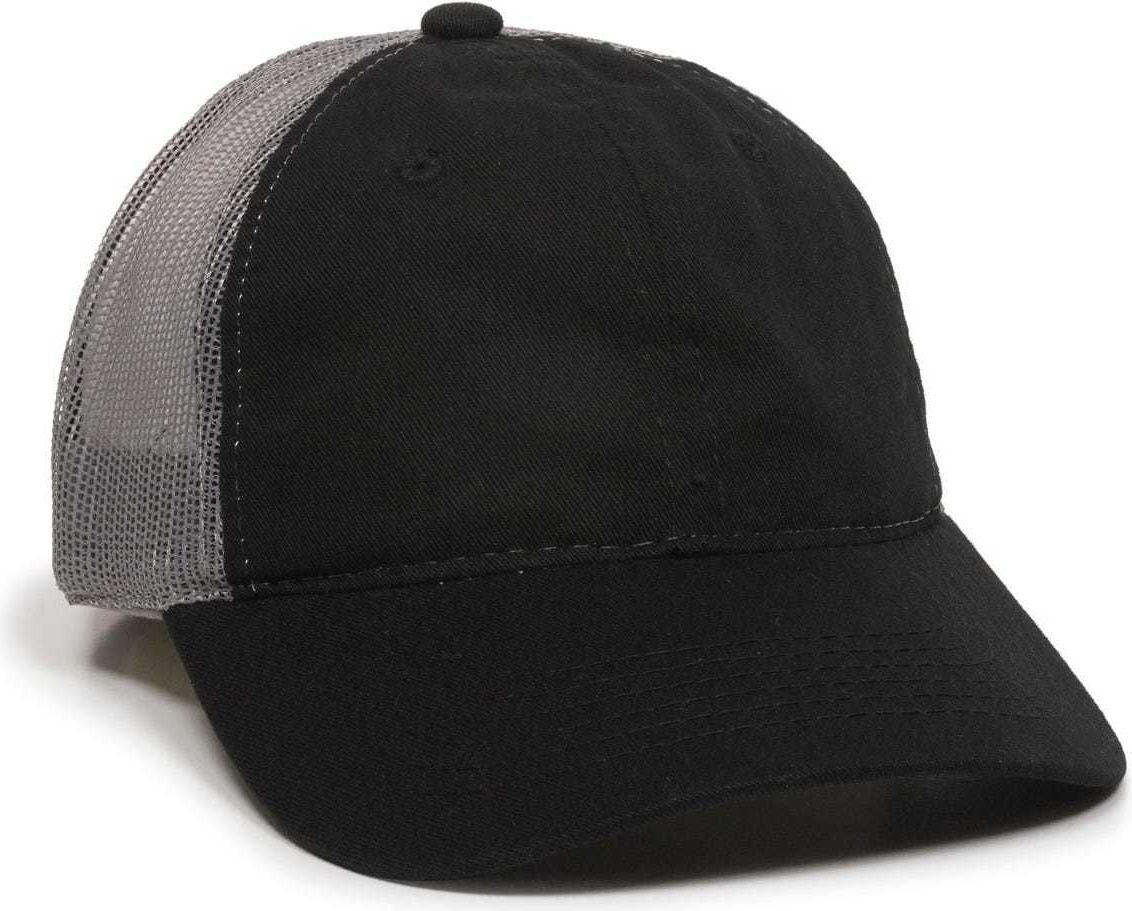 OC Sports FWT-130 Garment Wash Mesh Back Baseball Cap - Black Dark Gray | HIT a Double
