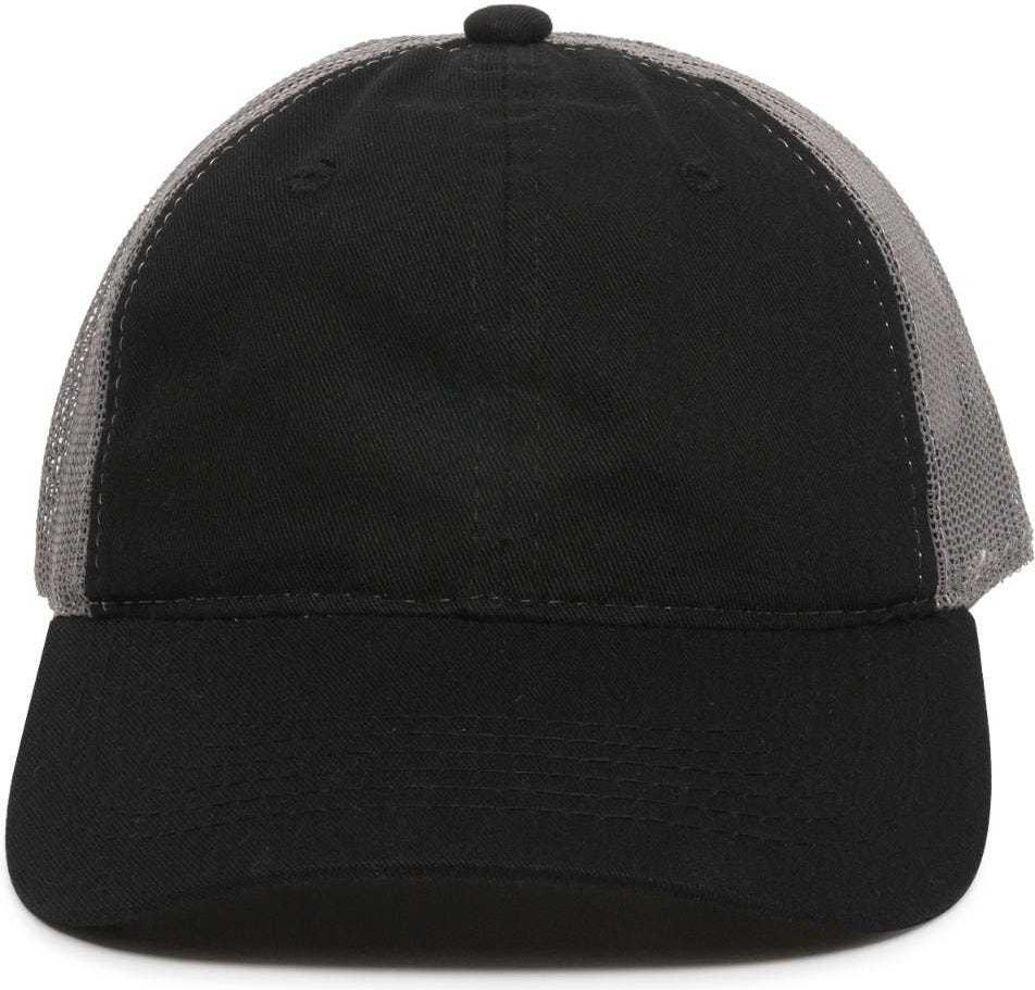 OC Sports FWT-130 Garment Wash Mesh Back Baseball Cap - Black Dark Gray | HIT a Double