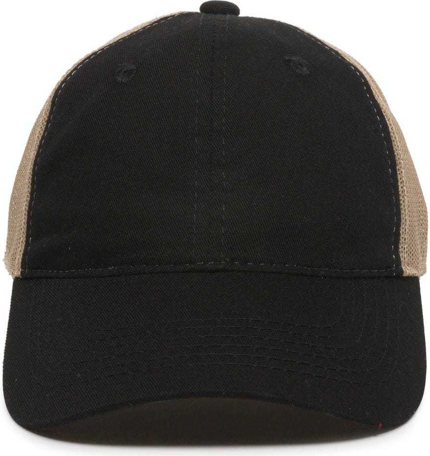 OC Sports FWT-130 Garment Wash Mesh Back Baseball Cap - Black Tan | HIT a Double