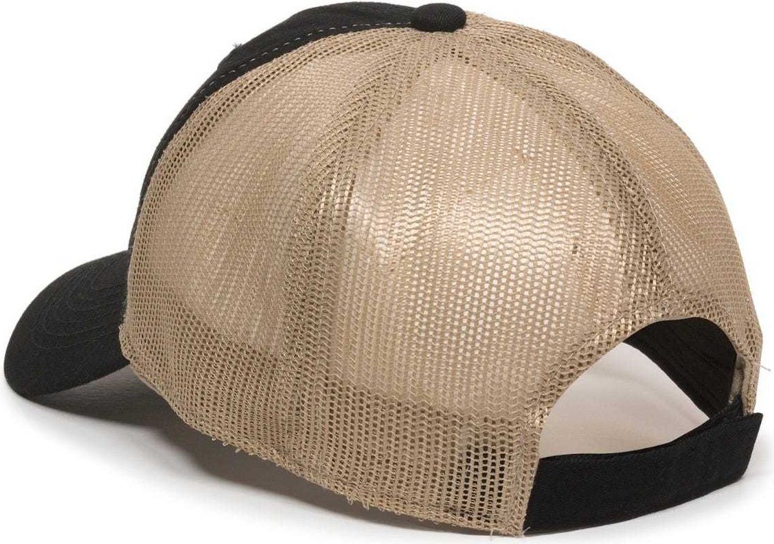 OC Sports FWT-130 Garment Wash Mesh Back Baseball Cap - Black Tan | HIT a Double