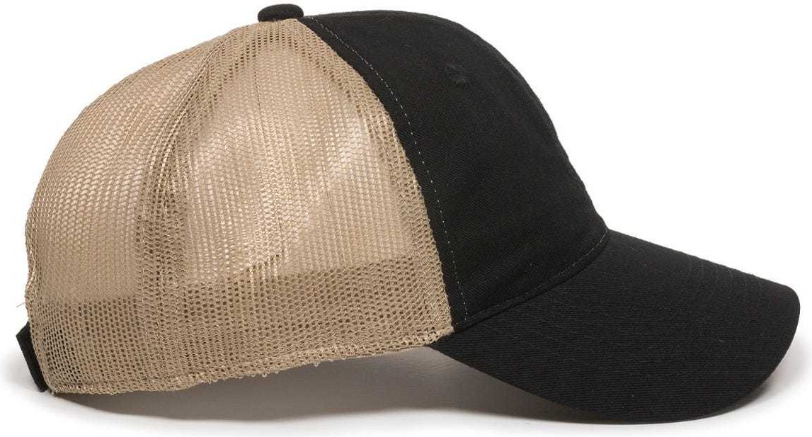 OC Sports FWT-130 Garment Wash Mesh Back Baseball Cap - Black Tan | HIT a Double