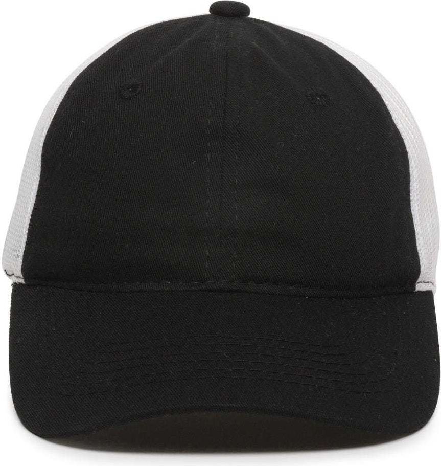 OC Sports FWT-130 Garment Wash Mesh Back Baseball Cap - Black White | HIT a Double