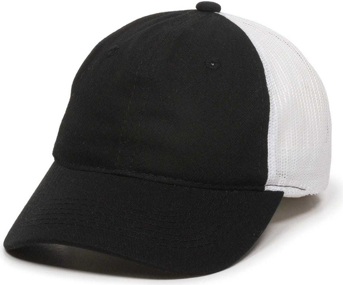 OC Sports FWT-130 Garment Wash Mesh Back Baseball Cap - Black White | HIT a Double