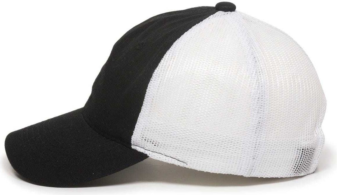 OC Sports FWT-130 Garment Wash Mesh Back Baseball Cap - Black White | HIT a Double