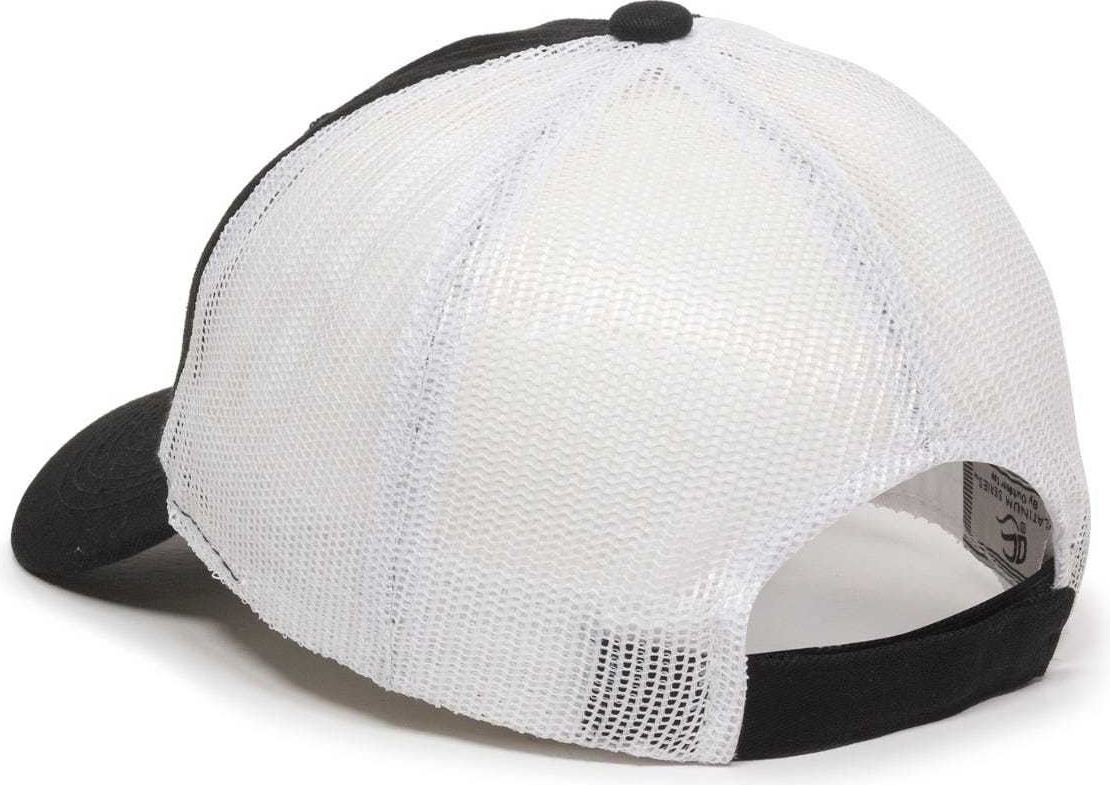 OC Sports FWT-130 Garment Wash Mesh Back Baseball Cap - Black White | HIT a Double