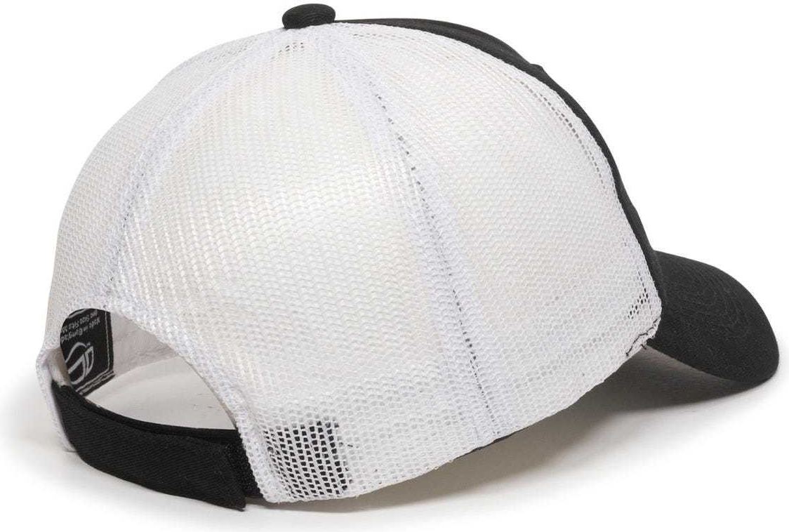 OC Sports FWT-130 Garment Wash Mesh Back Baseball Cap - Black White | HIT a Double