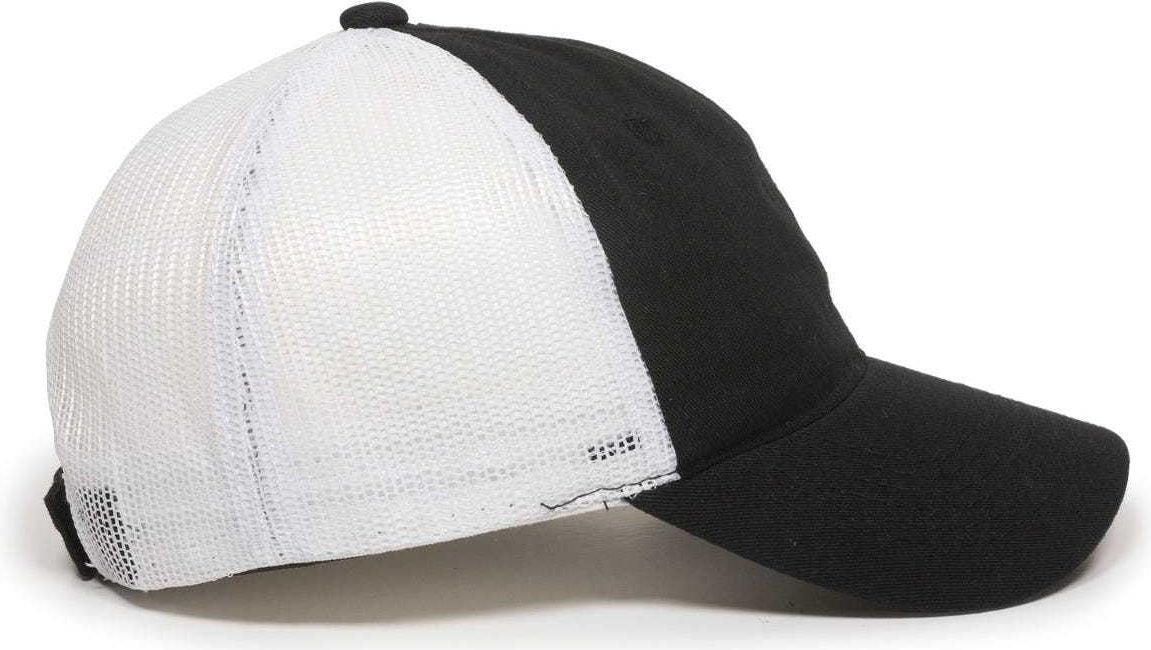 OC Sports FWT-130 Garment Wash Mesh Back Baseball Cap - Black White | HIT a Double