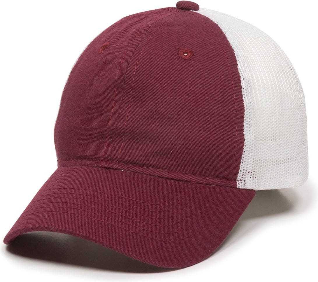 OC Sports FWT-130 Garment Wash Mesh Back Baseball Cap - Burgundy White | HIT a Double