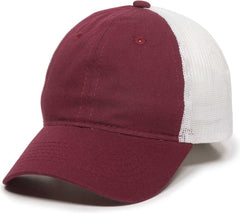OC Sports FWT-130 Garment Wash Mesh Back Baseball Cap - Burgundy White | HIT a Double