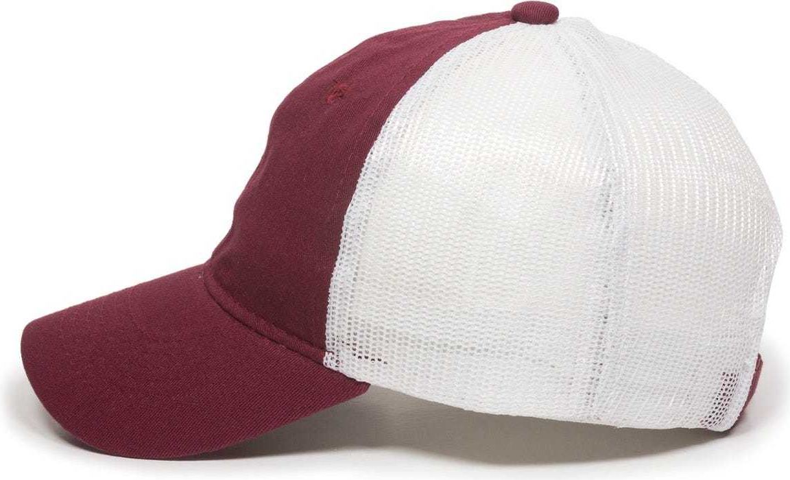OC Sports FWT-130 Garment Wash Mesh Back Baseball Cap - Burgundy White | HIT a Double