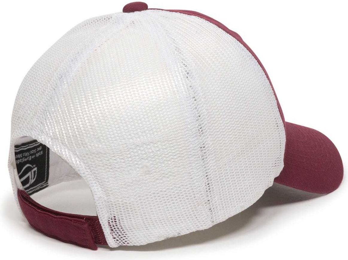 OC Sports FWT-130 Garment Wash Mesh Back Baseball Cap - Burgundy White | HIT a Double