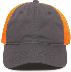 OC Sports FWT-130 Garment Wash Mesh Back Baseball Cap - Charcoal Orange | HIT a Double