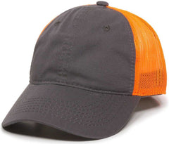 OC Sports FWT-130 Garment Wash Mesh Back Baseball Cap - Charcoal Orange | HIT a Double