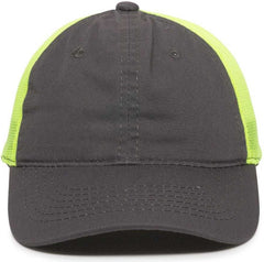OC Sports FWT-130 Garment Wash Mesh Back Baseball Cap - Charcoal Neon Yellow | HIT a Double