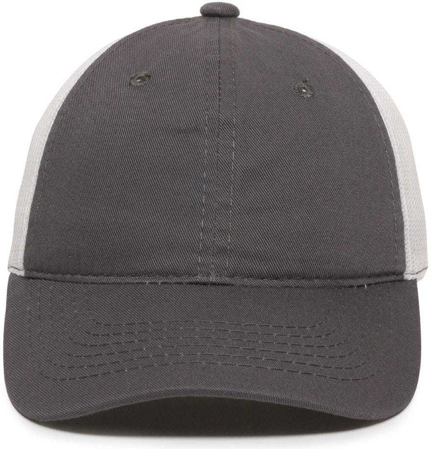 OC Sports FWT-130 Garment Wash Mesh Back Baseball Cap - Charcoal White - HIT a Double - 3