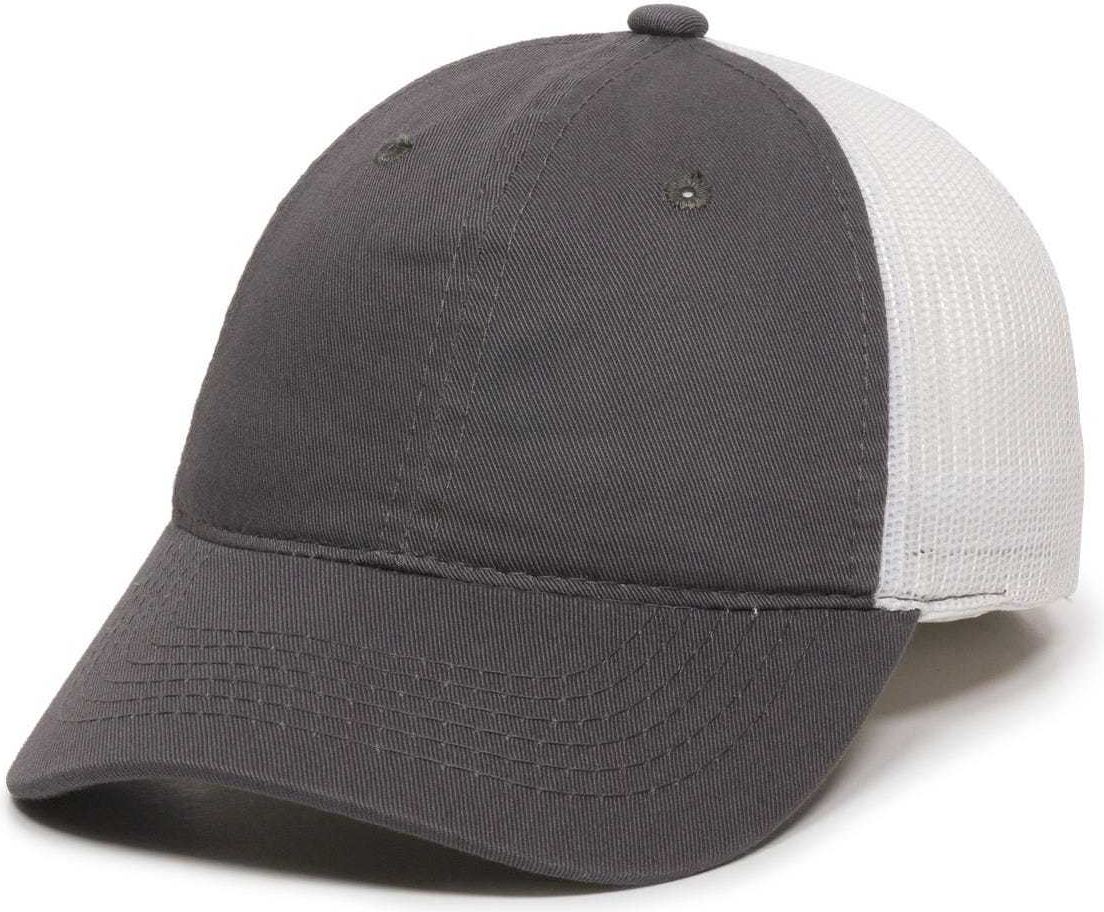 OC Sports FWT-130 Garment Wash Mesh Back Baseball Cap - Charcoal White | HIT a Double