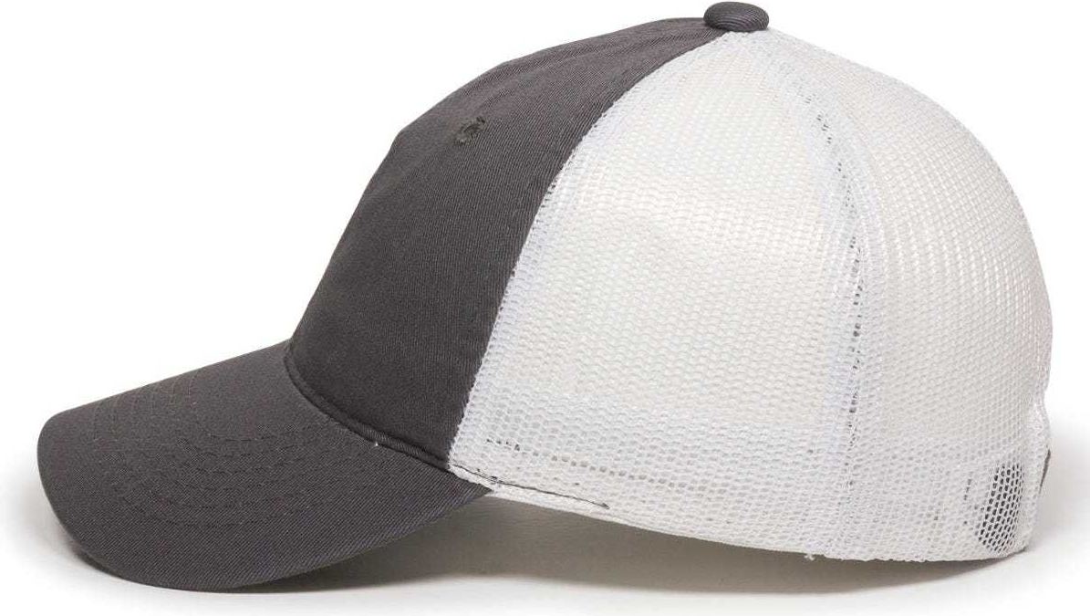 OC Sports FWT-130 Garment Wash Mesh Back Baseball Cap - Charcoal White | HIT a Double