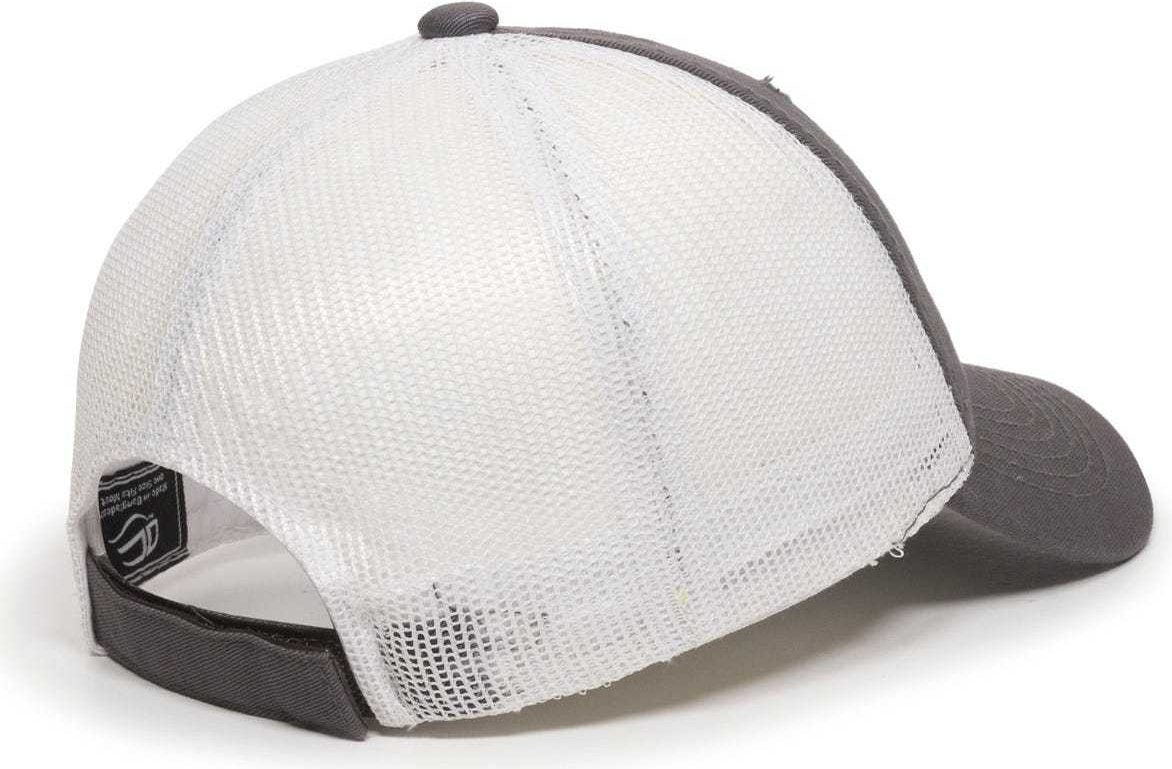 OC Sports FWT-130 Garment Wash Mesh Back Baseball Cap - Charcoal White | HIT a Double