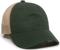 OC Sports FWT-130 Garment Wash Mesh Back Baseball Cap - Dark Green Tan | HIT a Double