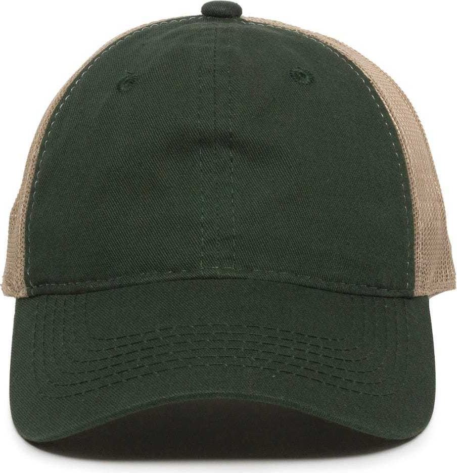 OC Sports FWT-130 Garment Wash Mesh Back Baseball Cap - Dark Green Tan - HIT a Double - 3