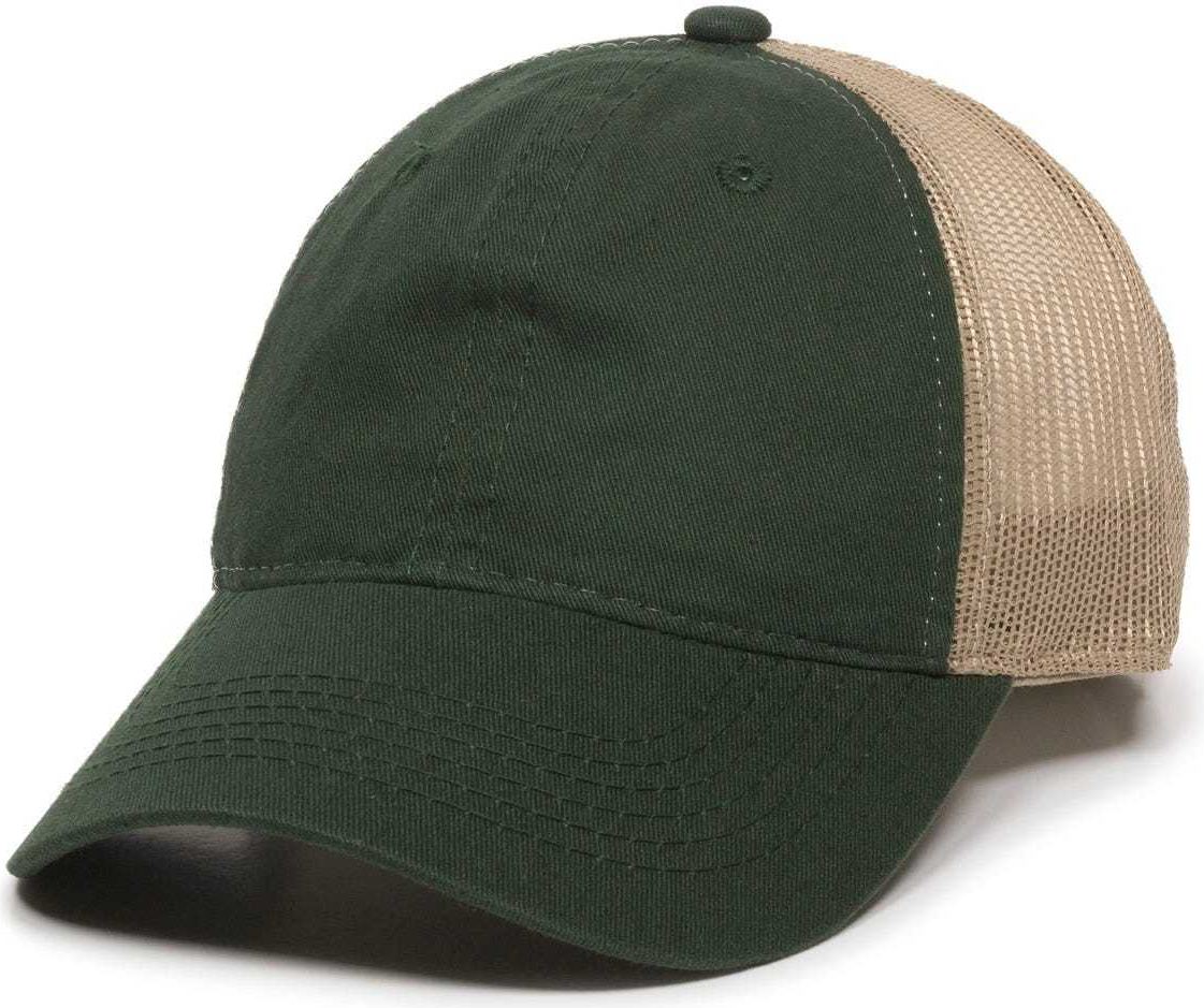 OC Sports FWT-130 Garment Wash Mesh Back Baseball Cap - Dark Green Tan | HIT a Double