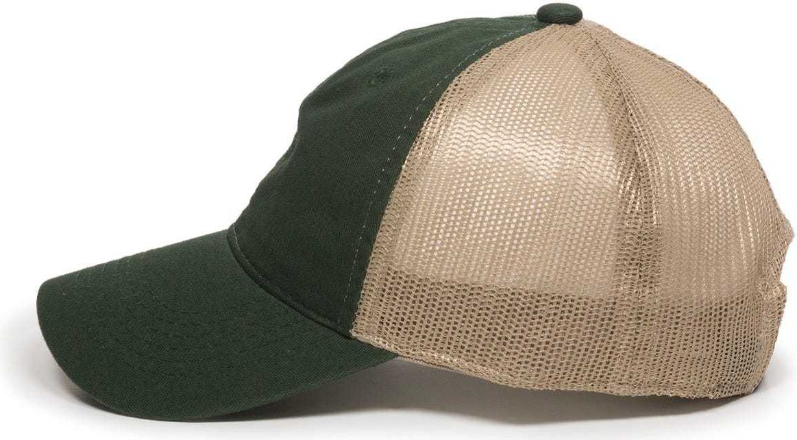 OC Sports FWT-130 Garment Wash Mesh Back Baseball Cap - Dark Green Tan | HIT a Double